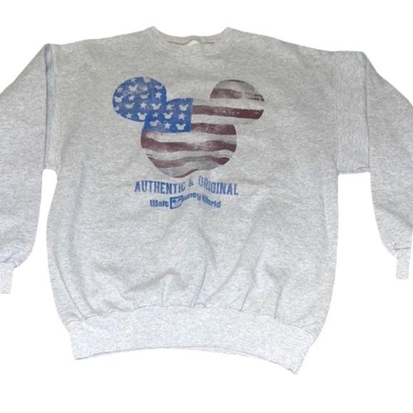 Disneyland Parks Vintage Mickey Mouse USA flag Sweatshirt Hanes Large Pullover